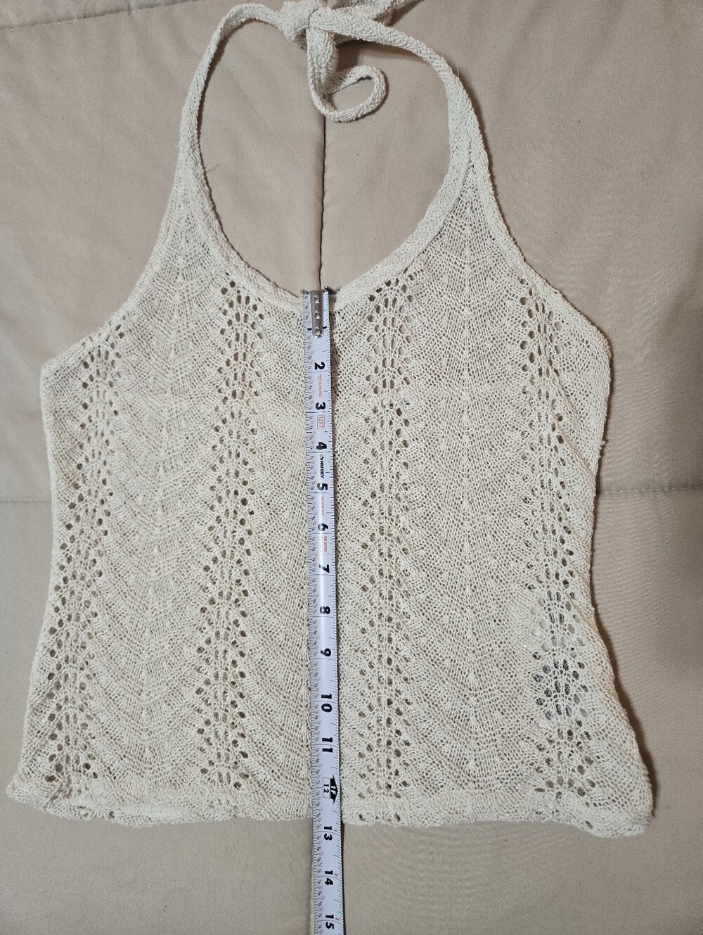 H&M Cream Pointelle Crochet Knit Halter Backless Top S - Picture 12 of 12